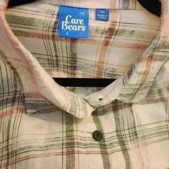 Care bears logo, women's lightweight flannel, size med. Gray, cream, button-up - Picture 9 of 10